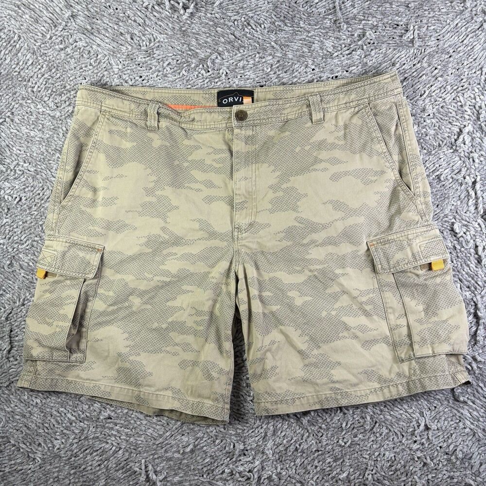Orvis Cargo Shorts Mens 42 Beige Camo Utility Hiking Workwear Nature Hunting